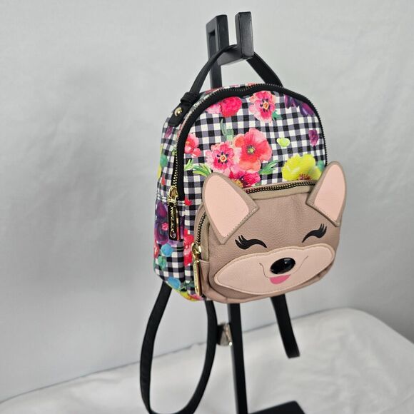 Betsey Johnson Mini Backpack Kitsch Check Floral Colorful 8" x 8" x 3" - Picture 7 of 14